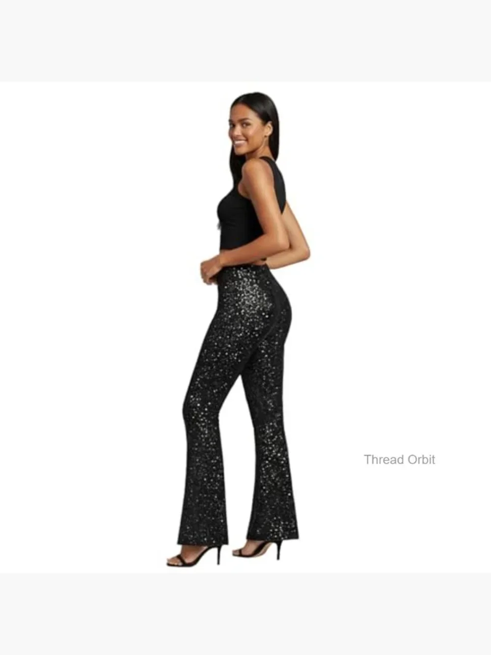 Sparkly Flare Leggings High Waisted Bell Bottom Pants Party Trousers_3